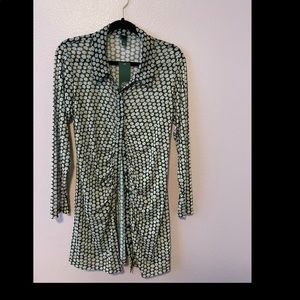 NWT Women's Long Sleeve Button-Front Mesh Dress - Wild Fable Black Floral